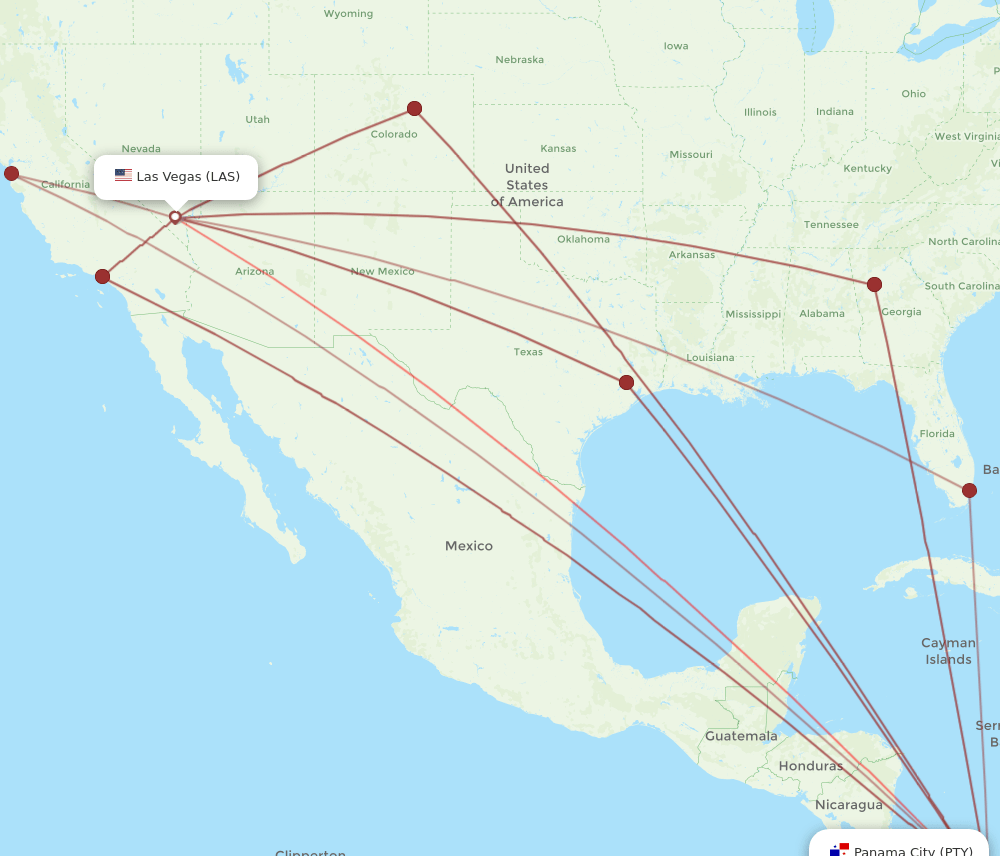 LAS-PTY flight routes