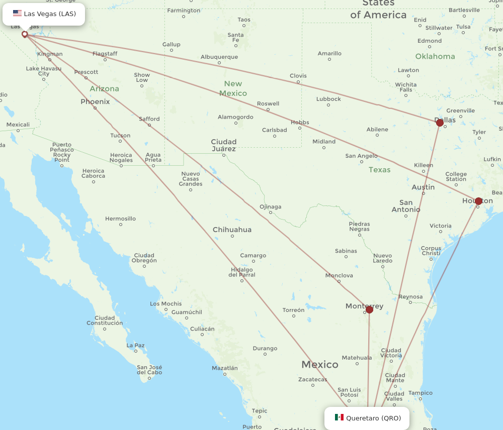 LAS to QRO flights and routes map