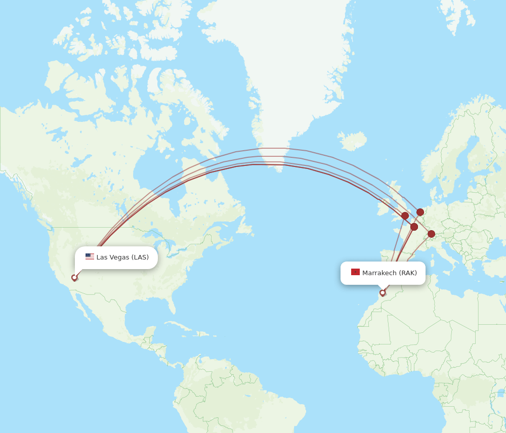 LAS-RAK flight routes