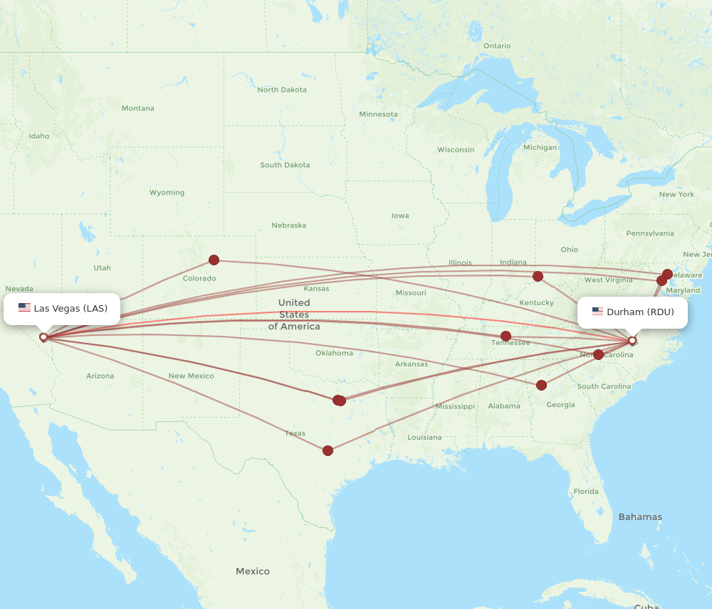 LAS-RDU flight routes