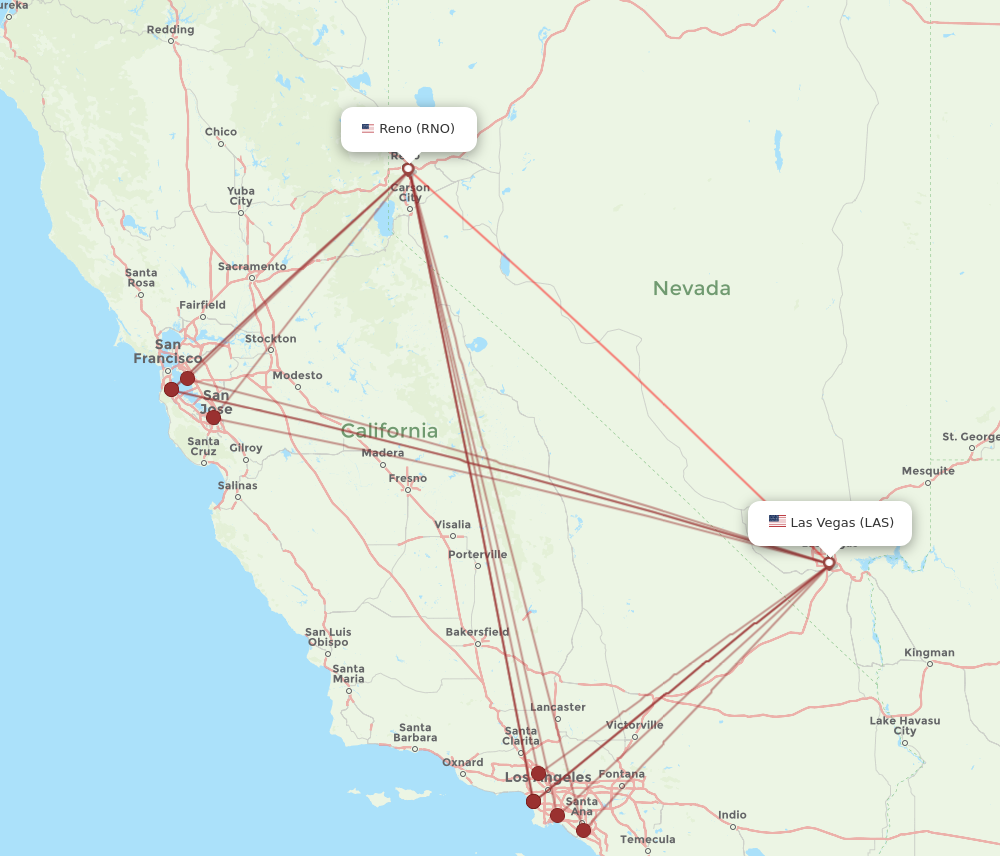 LAS to RNO flights and routes map