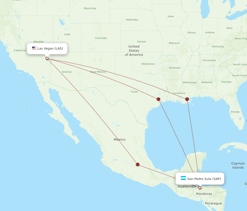LAS to SAP flights and routes map