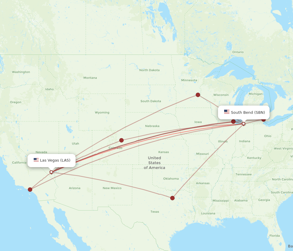 LAS-SBN flight routes