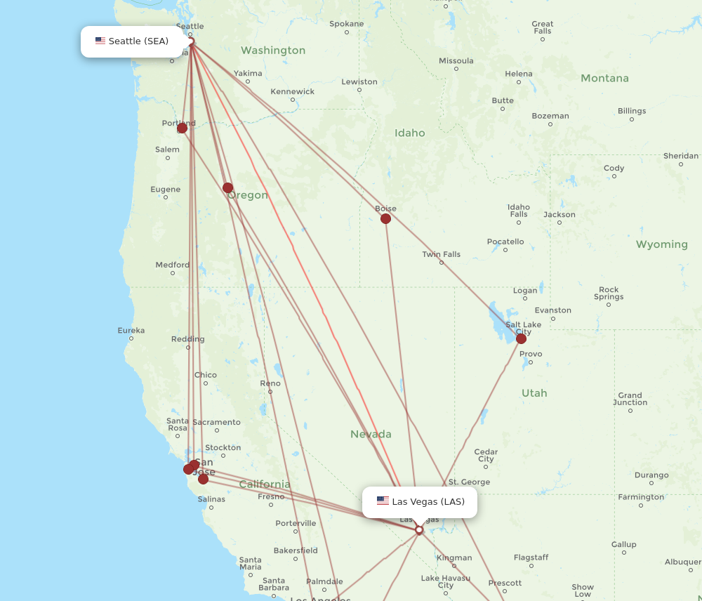 LAS to SEA flights and routes map