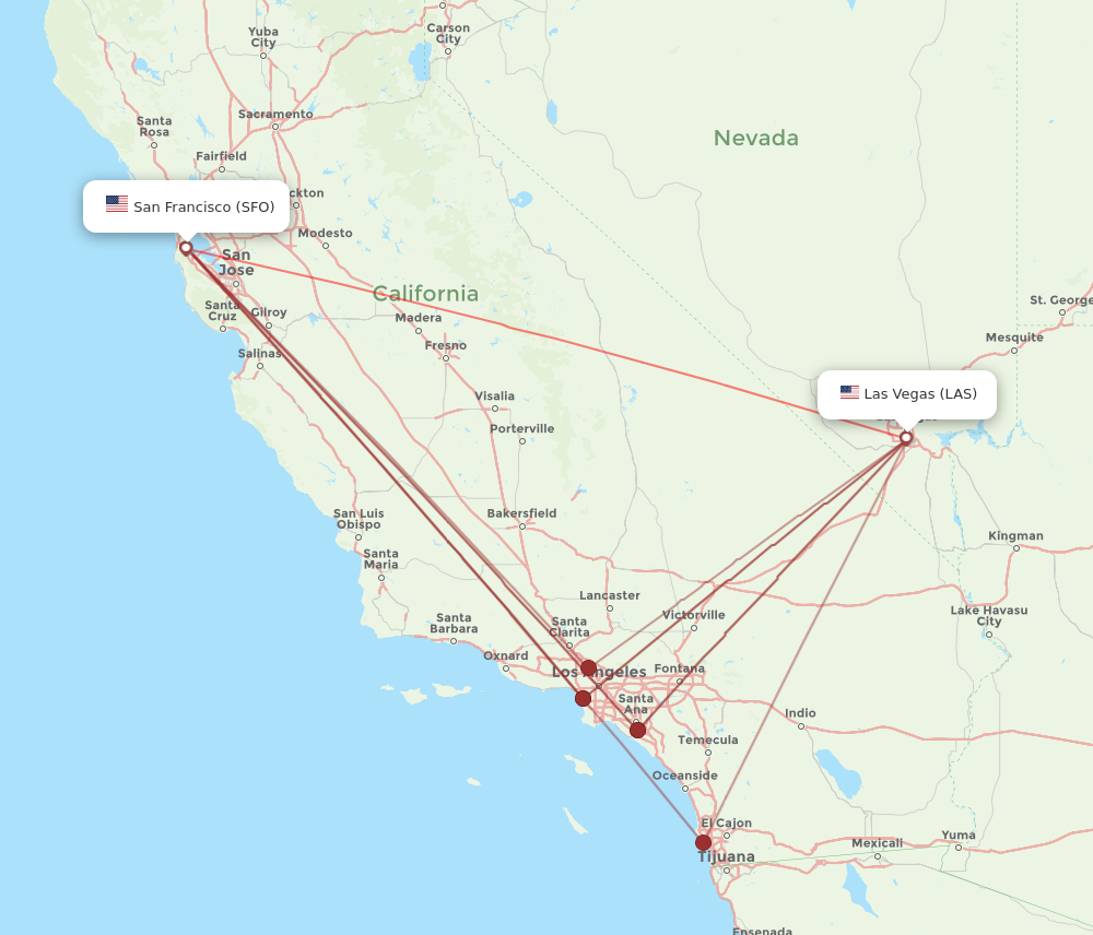 LAS to SFO flights and routes map