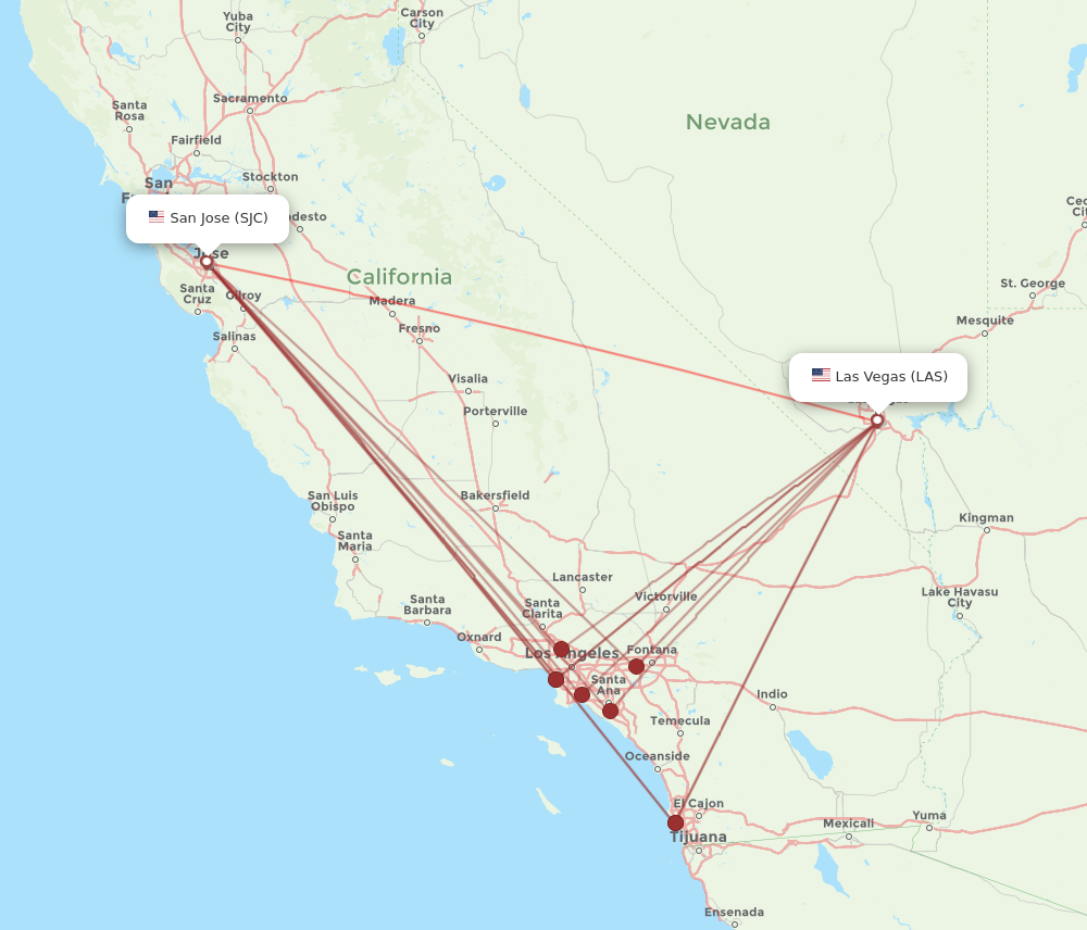 LAS to SJC flights and routes map
