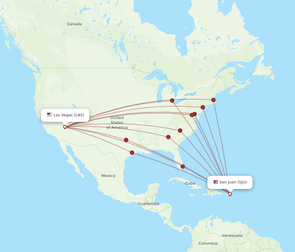 LAS to SJU flights and routes map