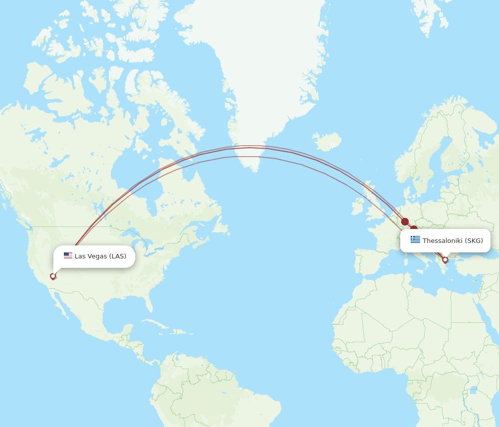 LAS-SKG flight routes