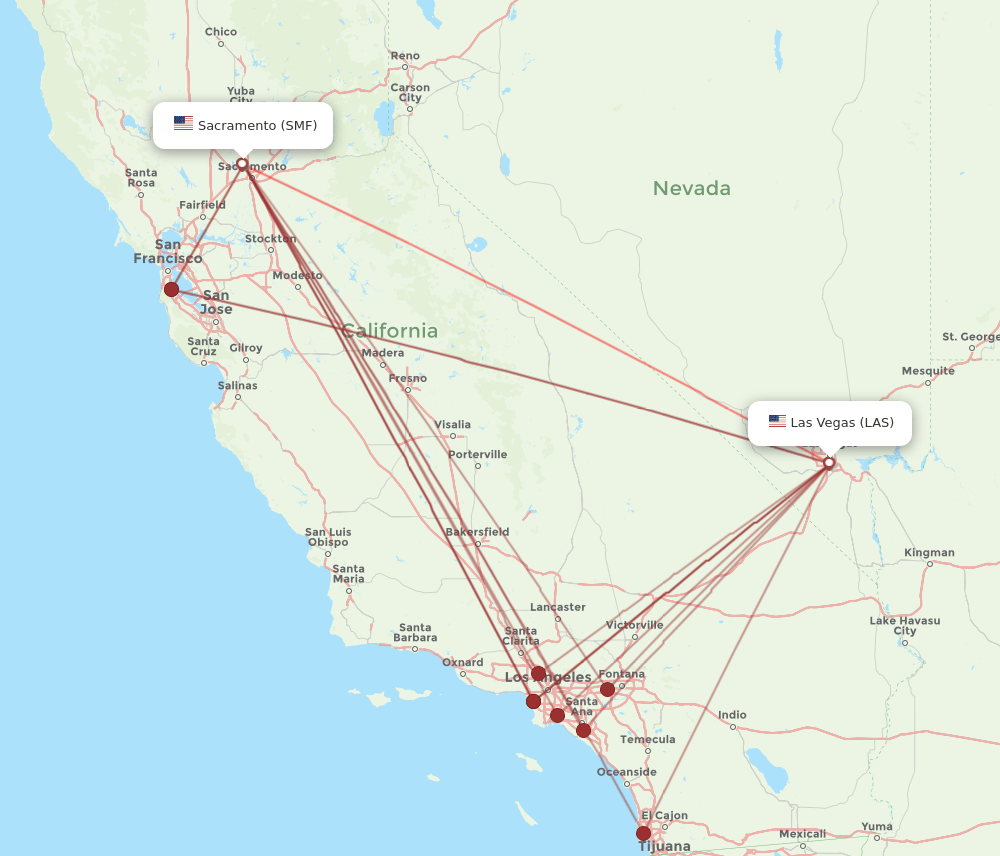 LAS-SMF flight routes