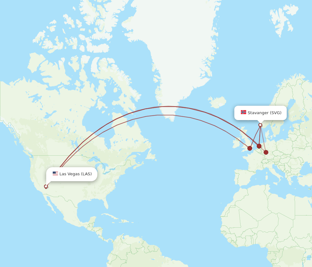 LAS to SVG flights and routes map