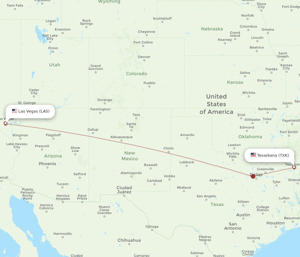 LAS to TXK flights and routes map