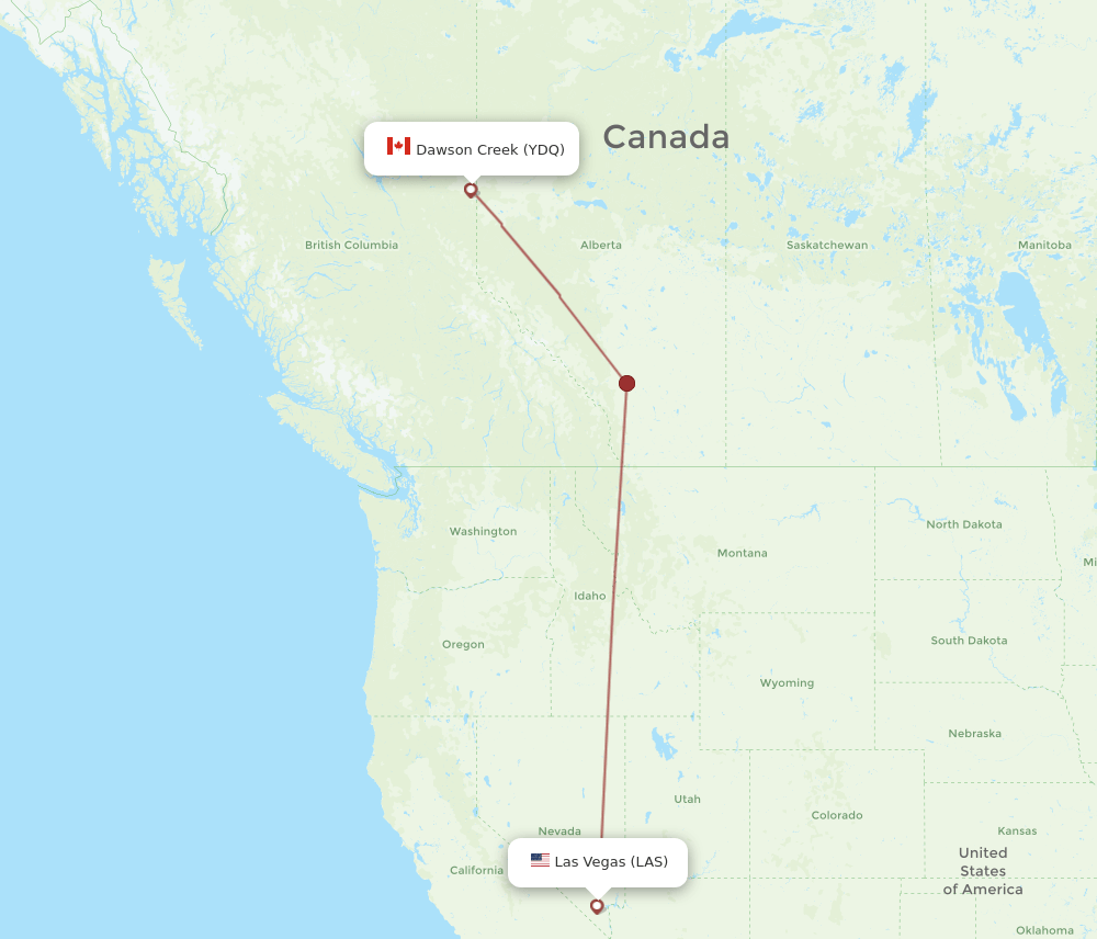 Dawson Creek - Las Vegas route map and flight paths