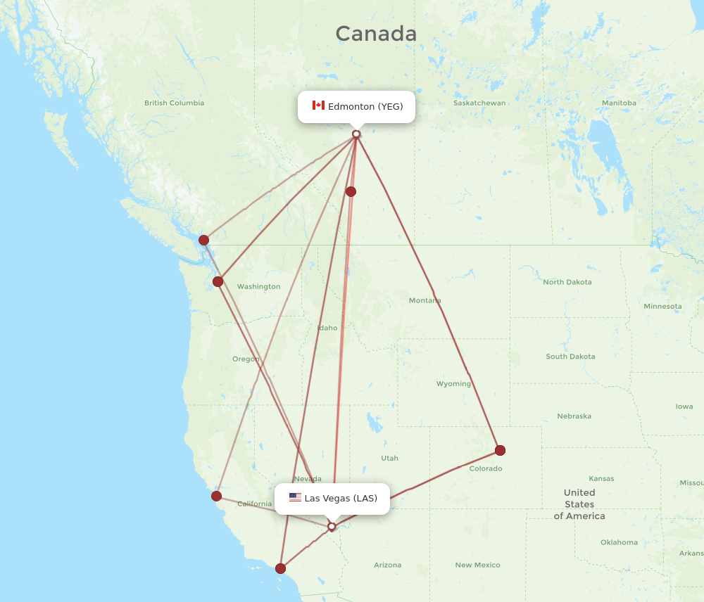 LAS to YEG flights and routes map