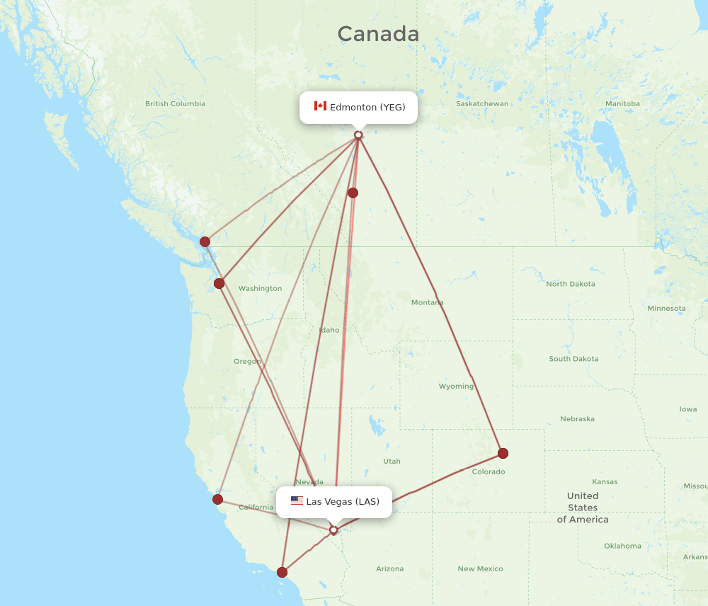 LAS to YEG flights and routes map