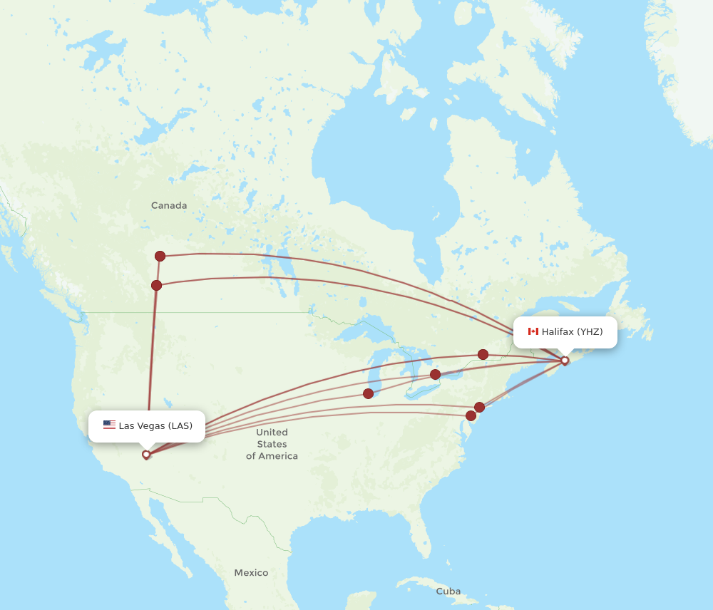 LAS to YHZ flights and routes map