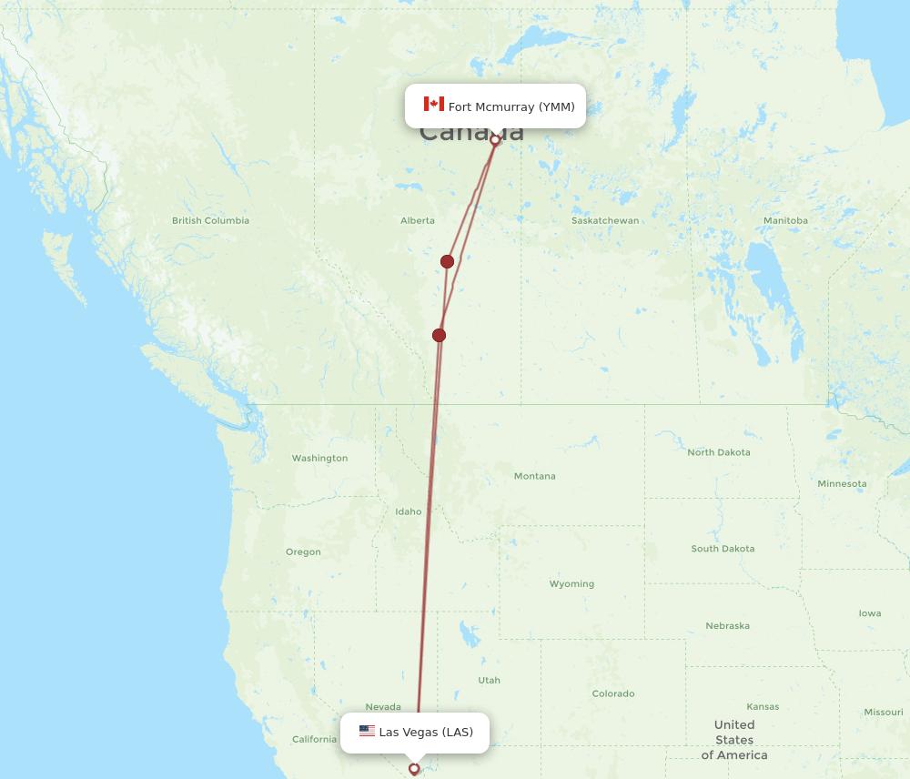 LAS to YMM flights and routes map
