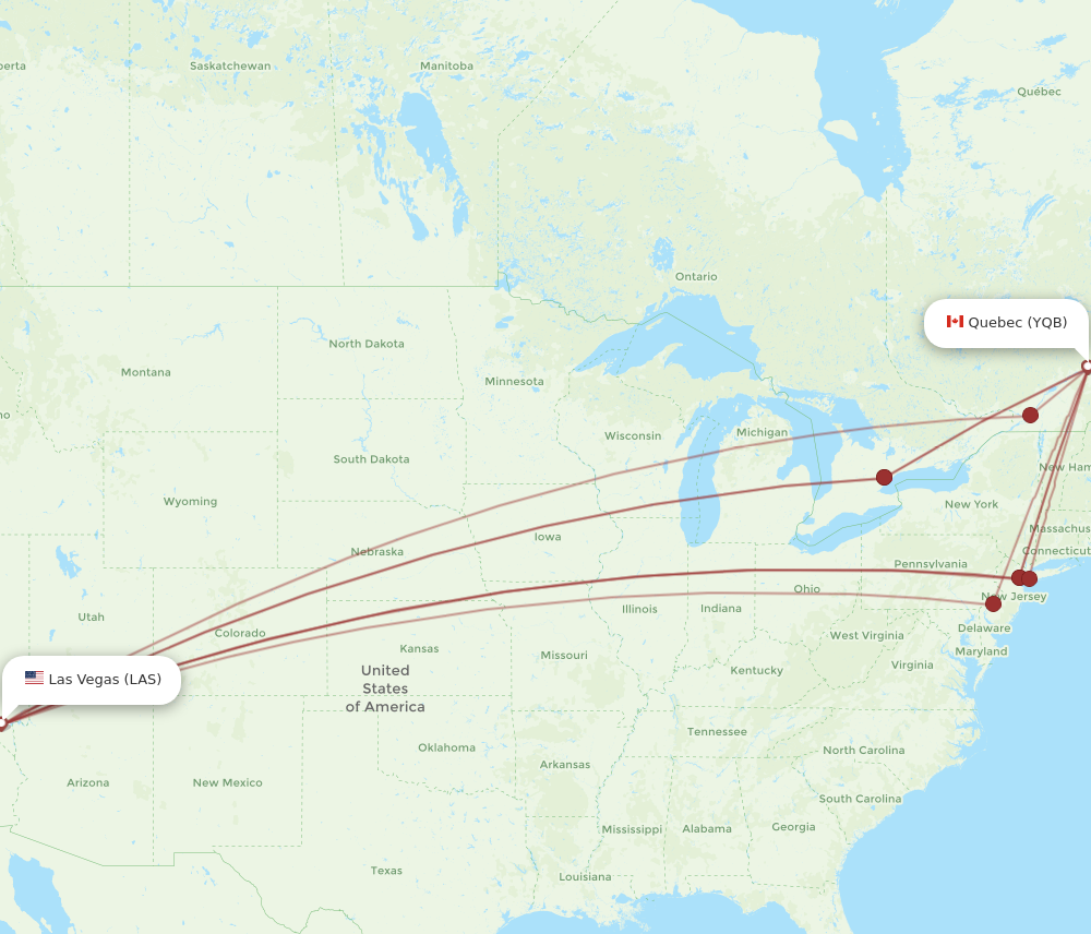 LAS to YQB flights and routes map