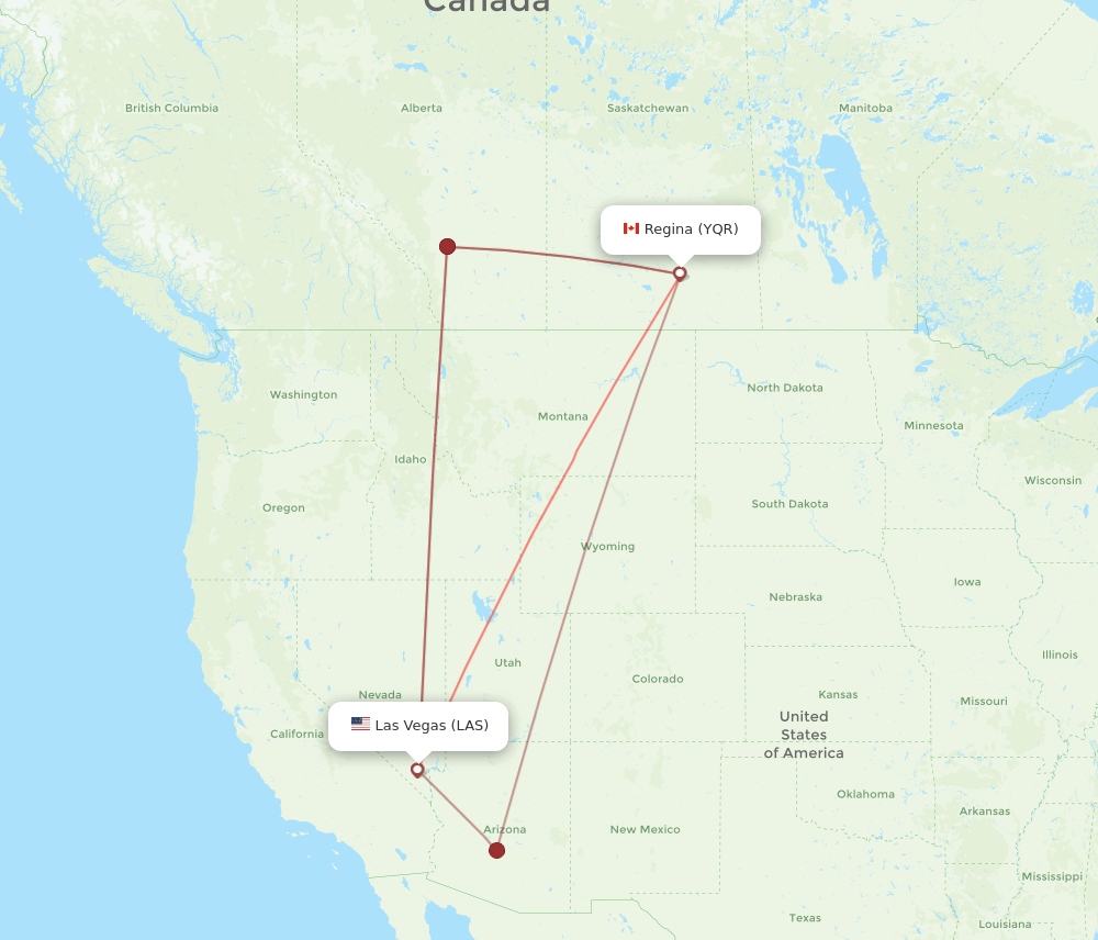 LAS-YQR flight routes