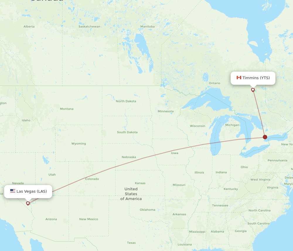 LAS to YTS flights and routes map