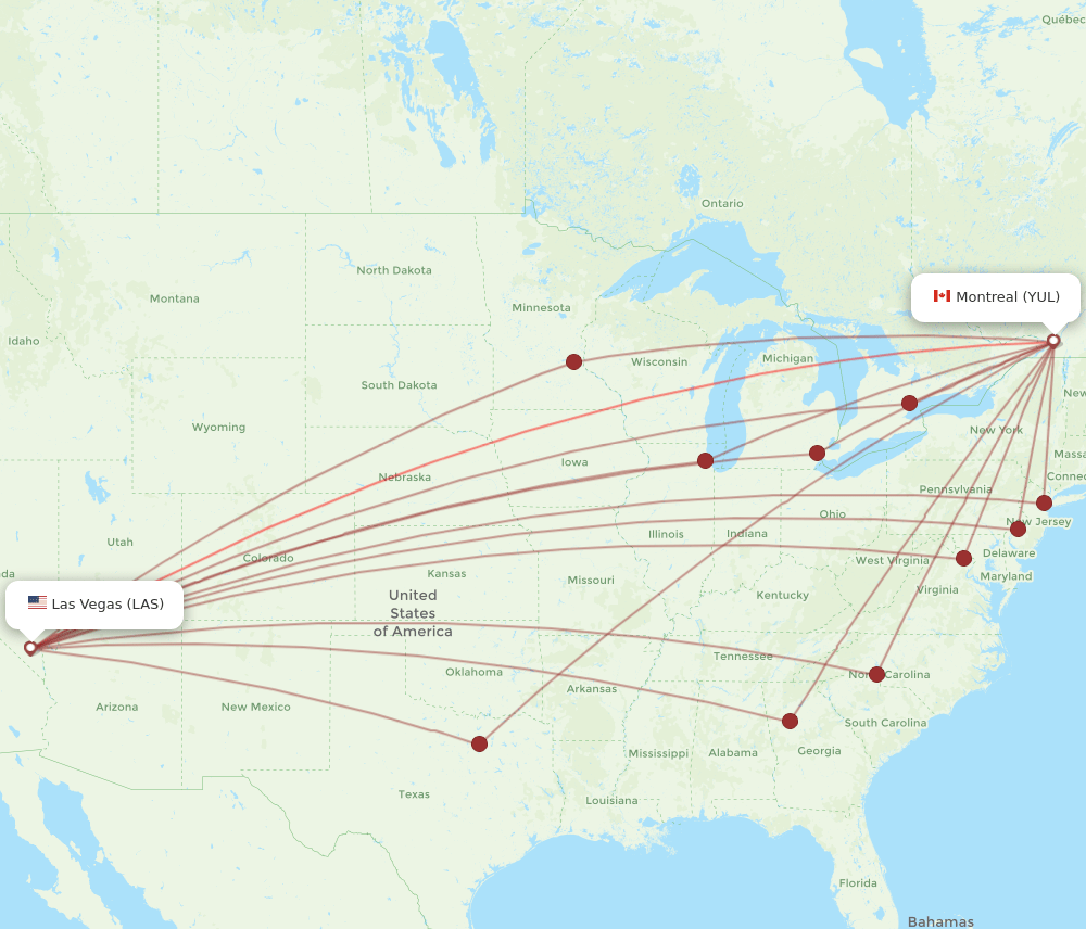 LAS-YUL flight routes