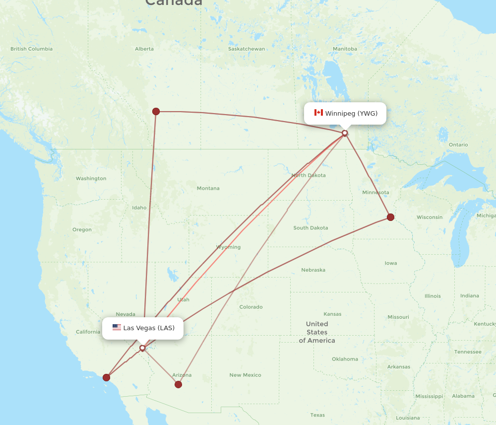 LAS to YWG flights and routes map