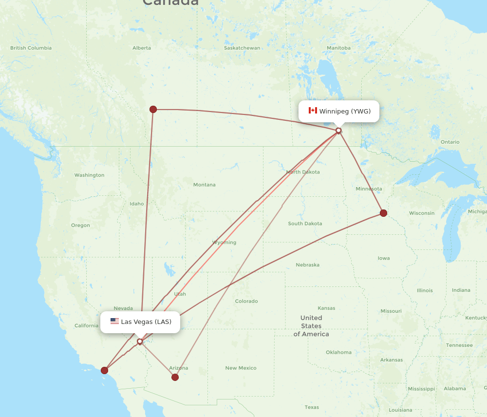 LAS-YWG flight routes
