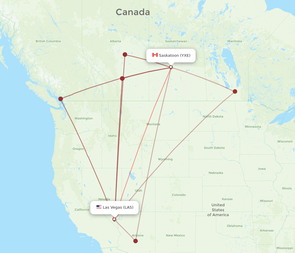 LAS to YXE flights and routes map