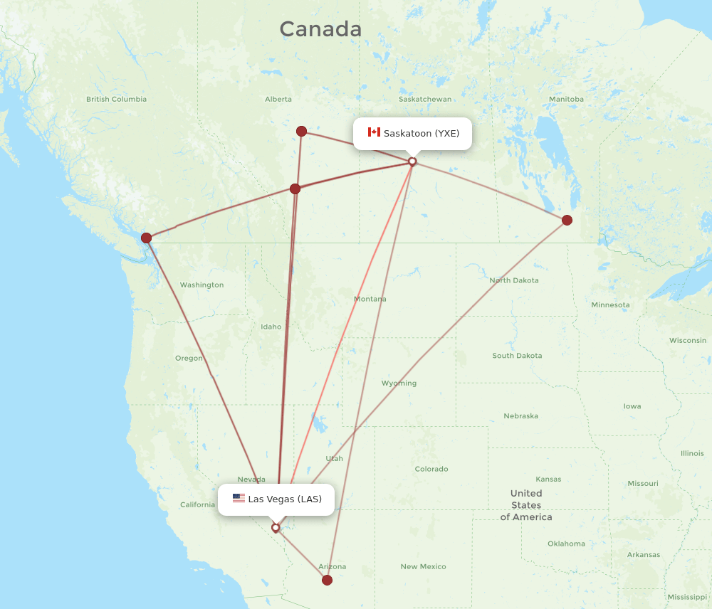LAS-YXE flight routes