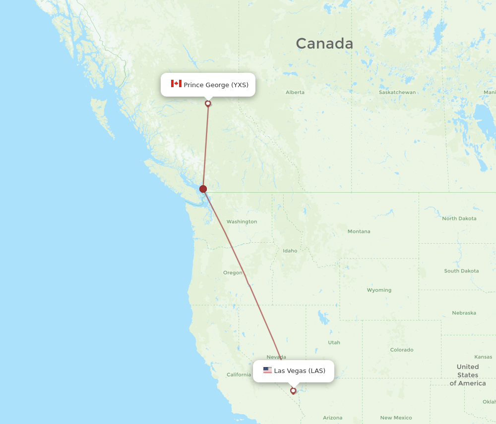 LAS to YXS flights and routes map