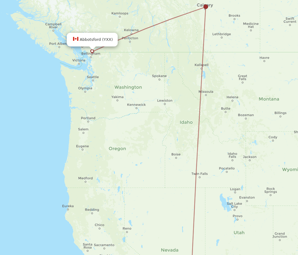 LAS to YXX flights and routes map