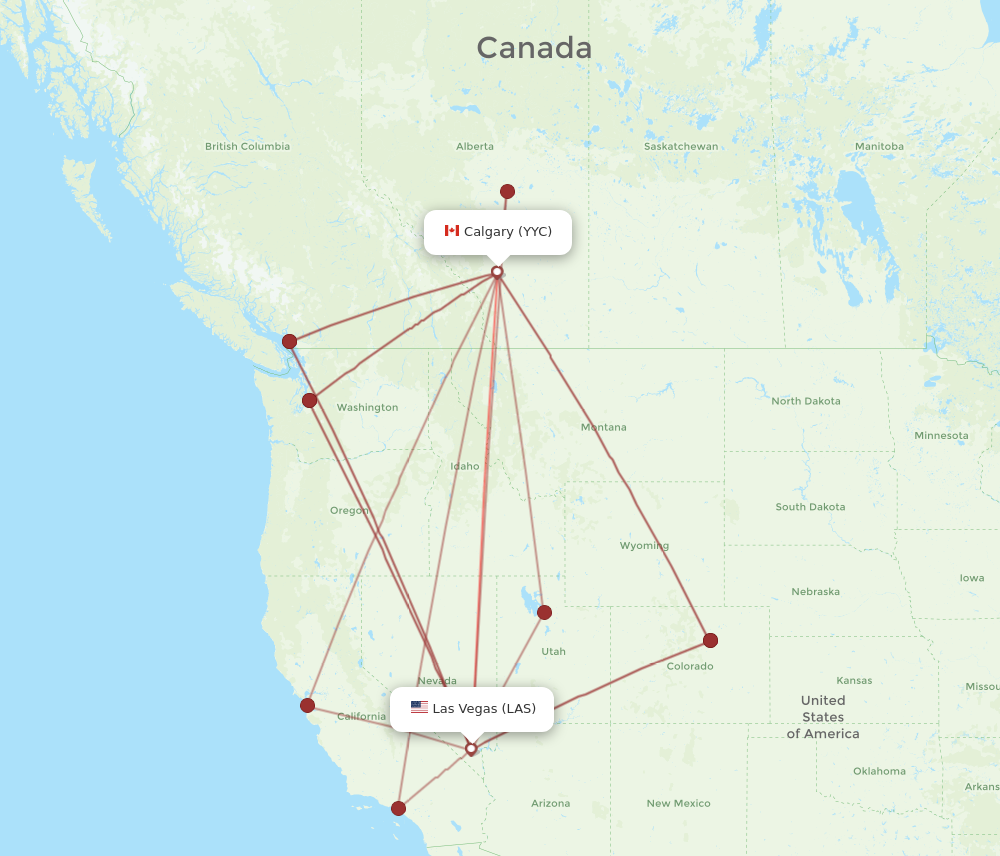 LAS to YYC flights and routes map