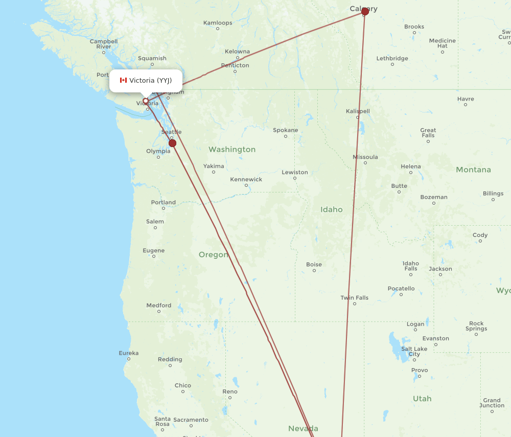 Victoria - Las Vegas route map and flight paths