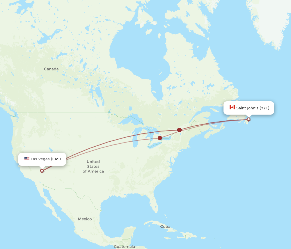 YYT to LAS flights and routes map