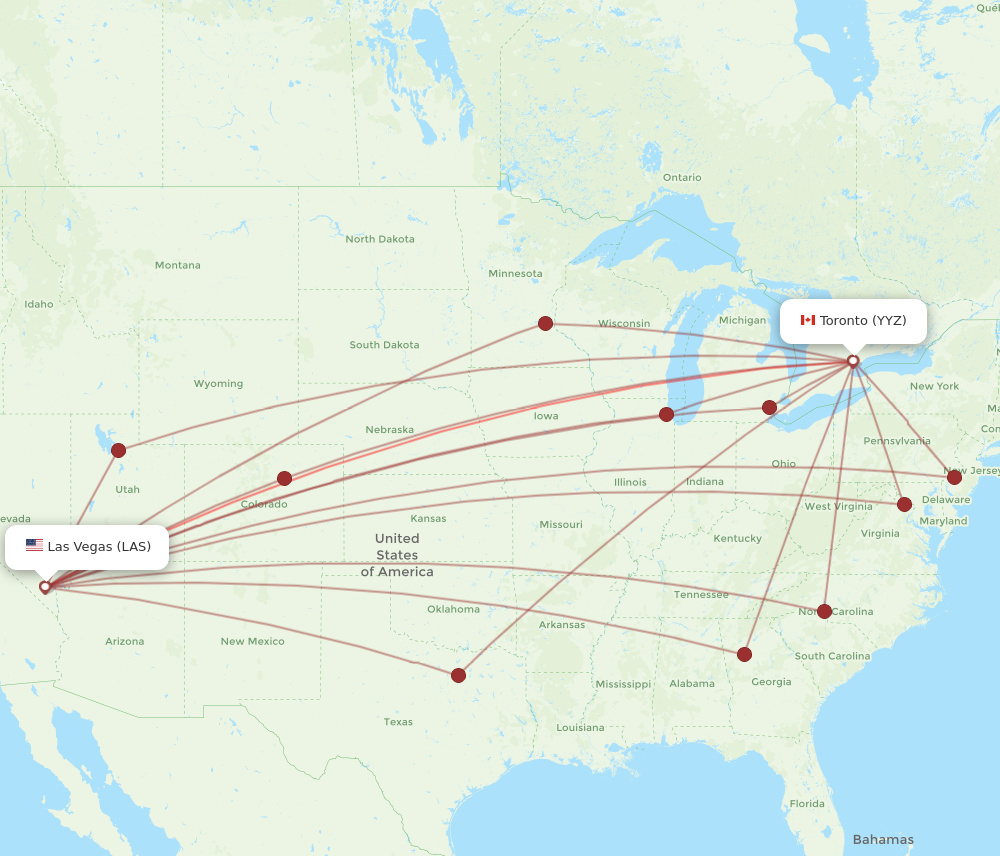 LAS to YYZ flights and routes map