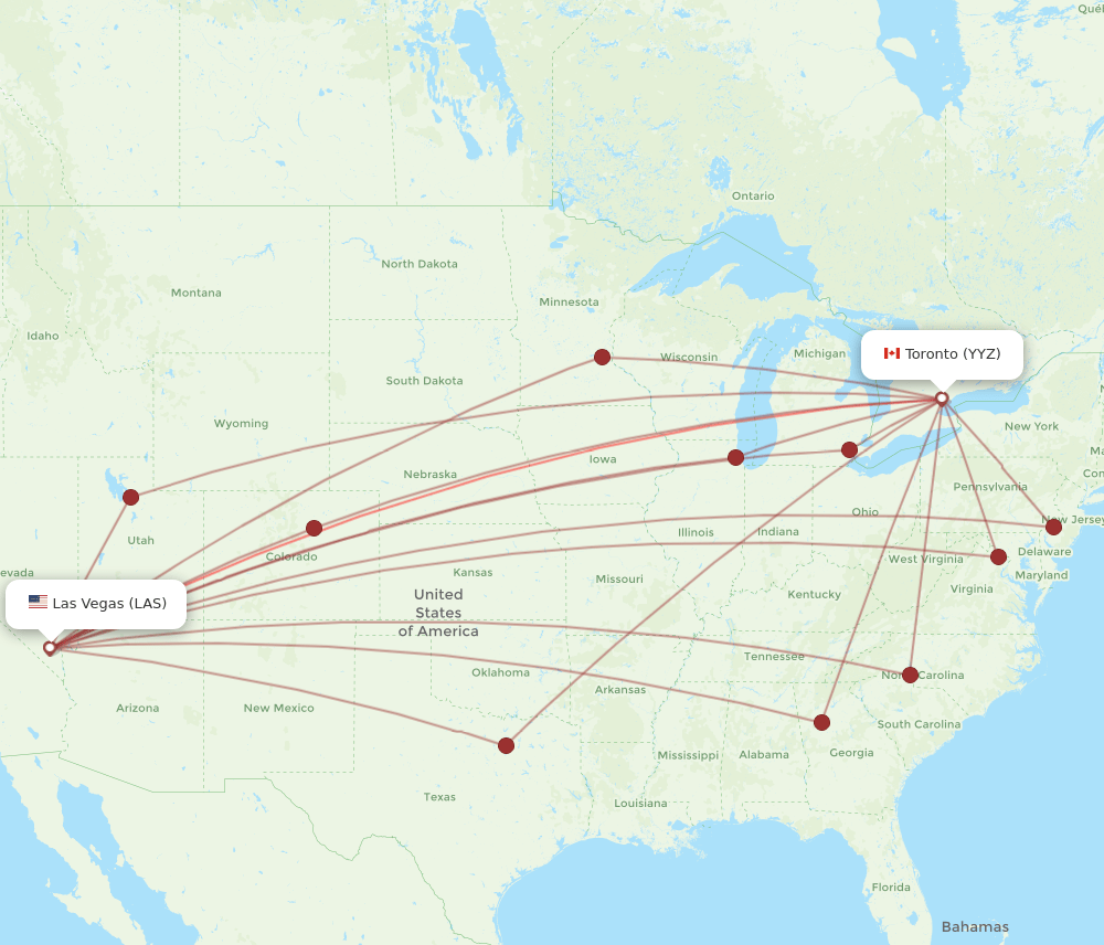 LAS to YYZ flights and routes map