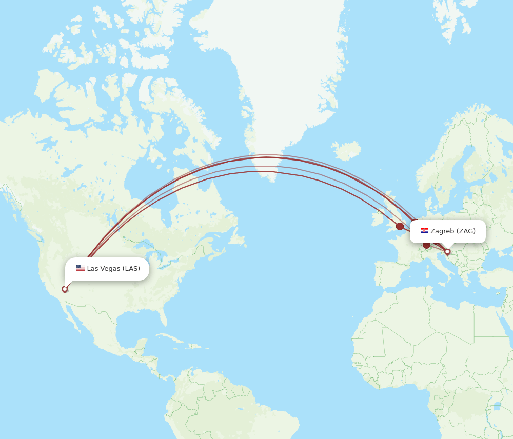 LAS-ZAG flight routes
