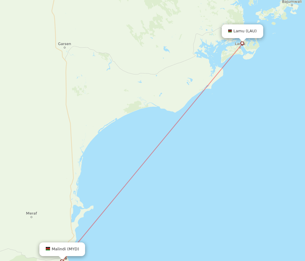 LAU to MYD flights and routes map