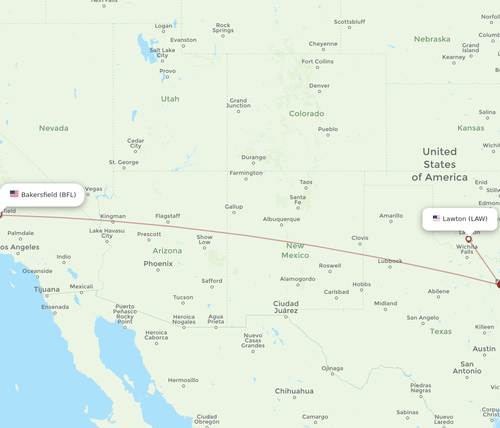 LAW-BFL flight routes