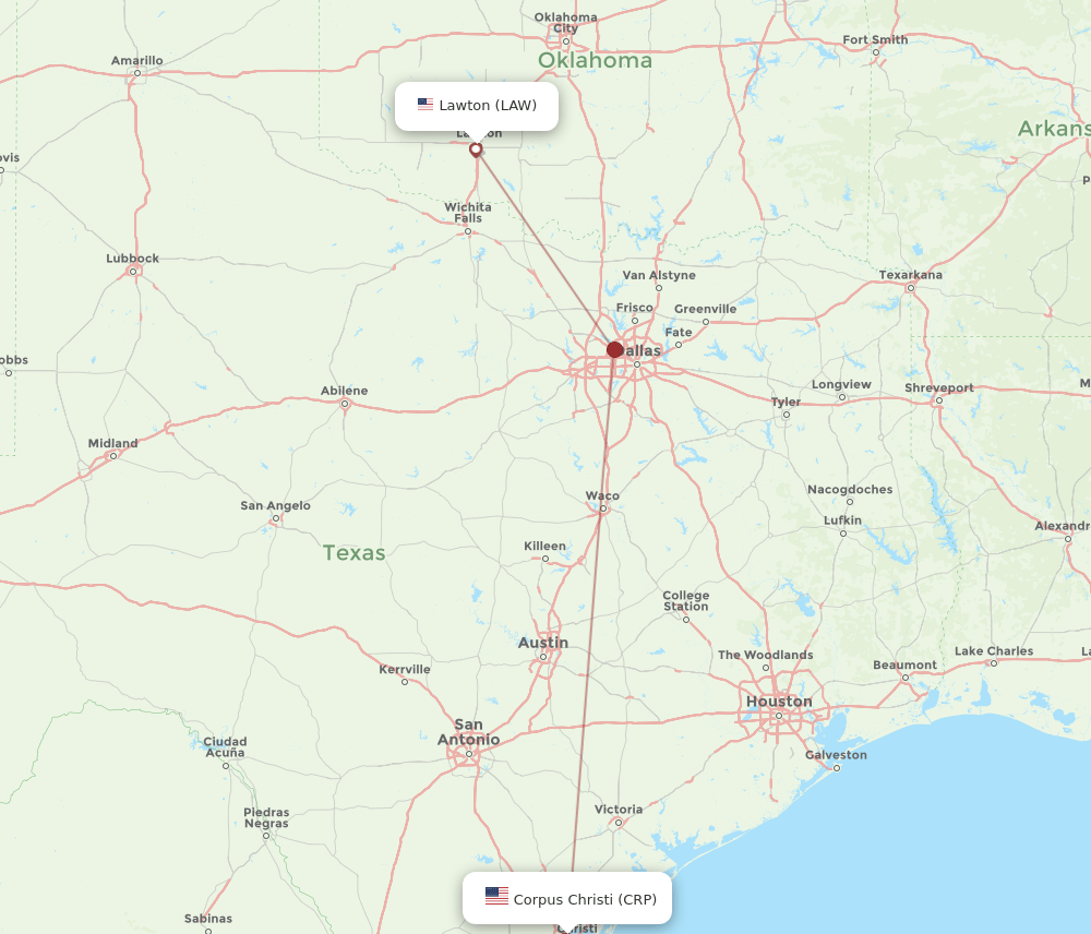 LAW-CRP flight routes