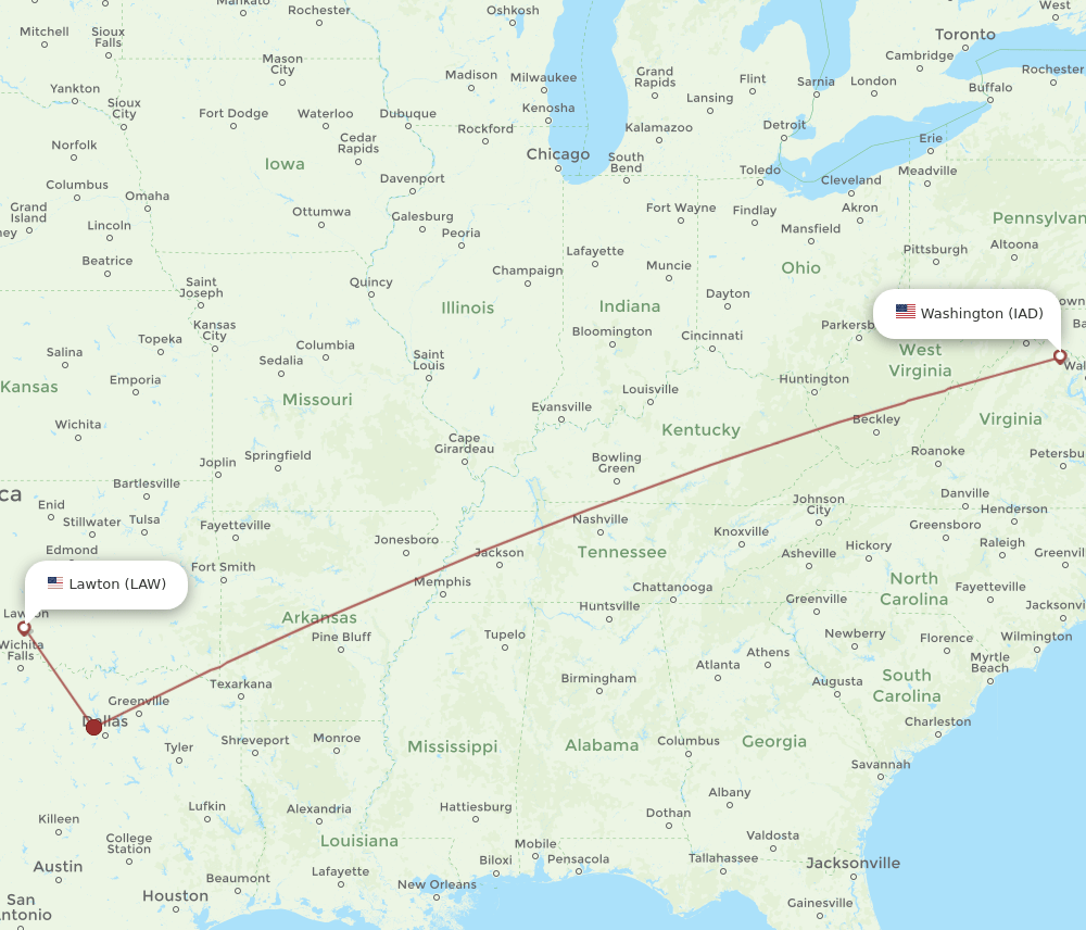 LAW-IAD flight routes