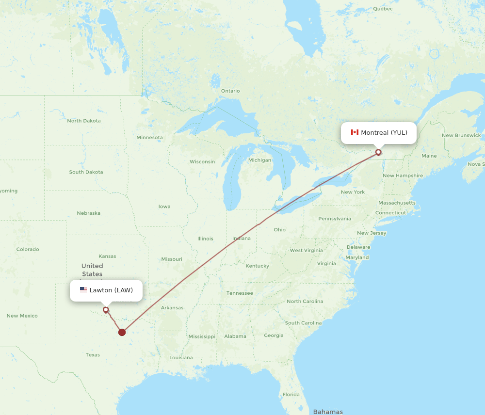 LAW-YUL flight routes