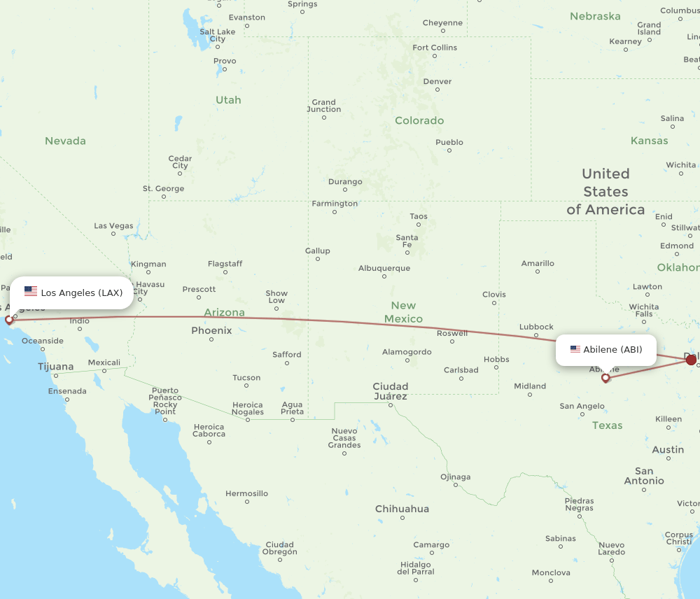 LAX to ABI flights and routes map
