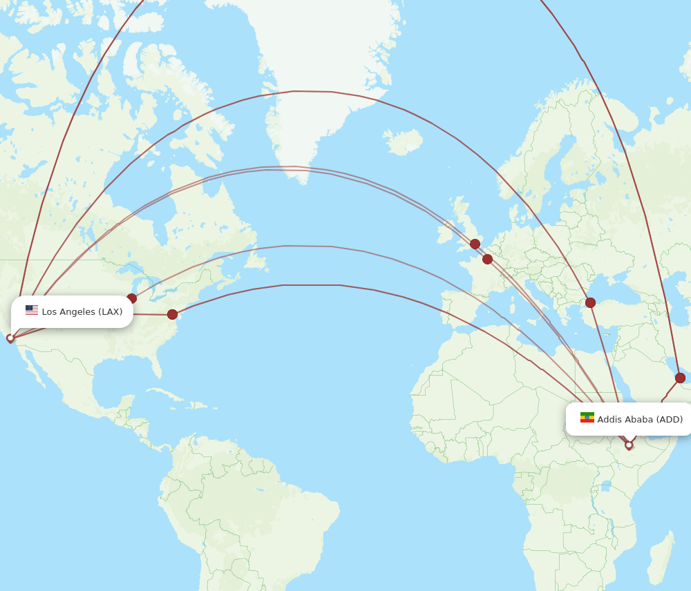 LAX-ADD flight routes