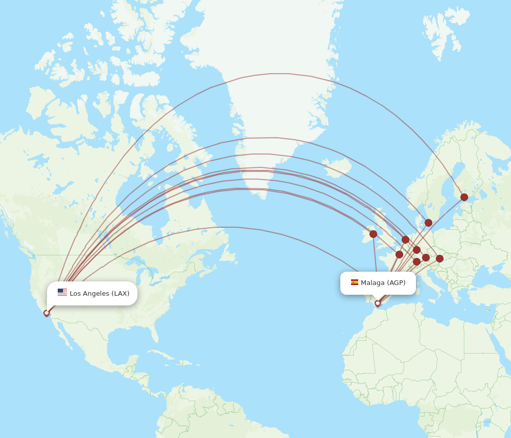 LAX to AGP flights and routes map