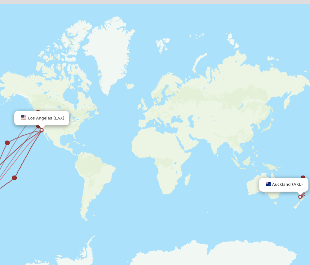 LAX to AKL flights and routes map