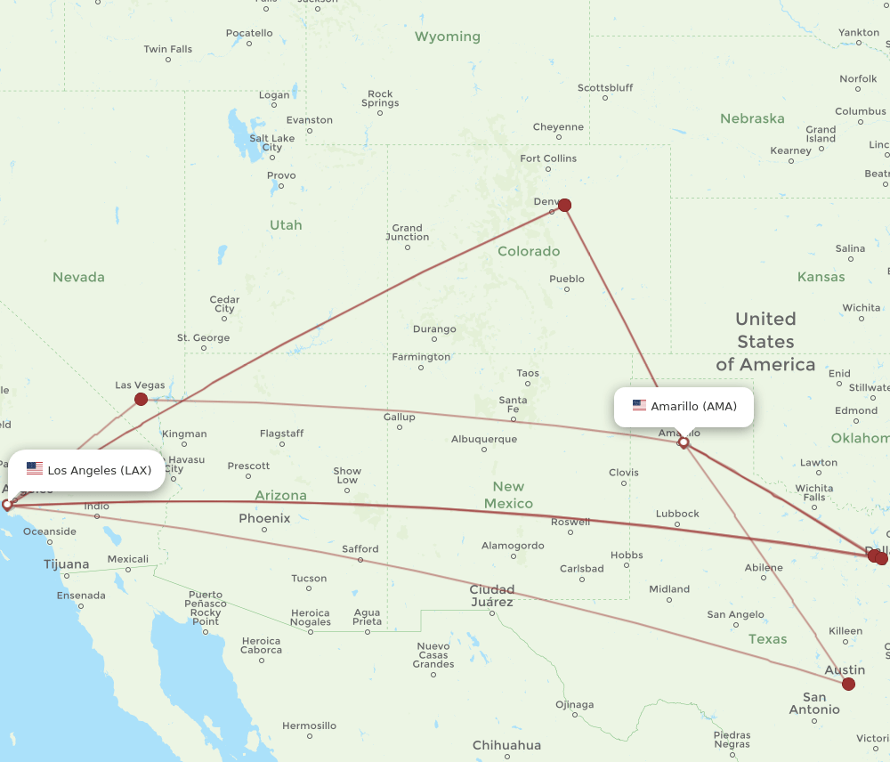 LAX-AMA flight routes
