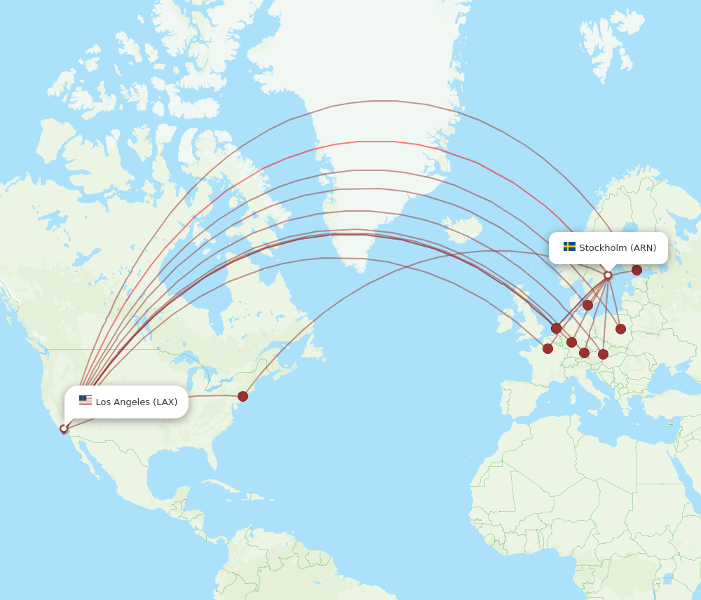 LAX-ARN flight routes