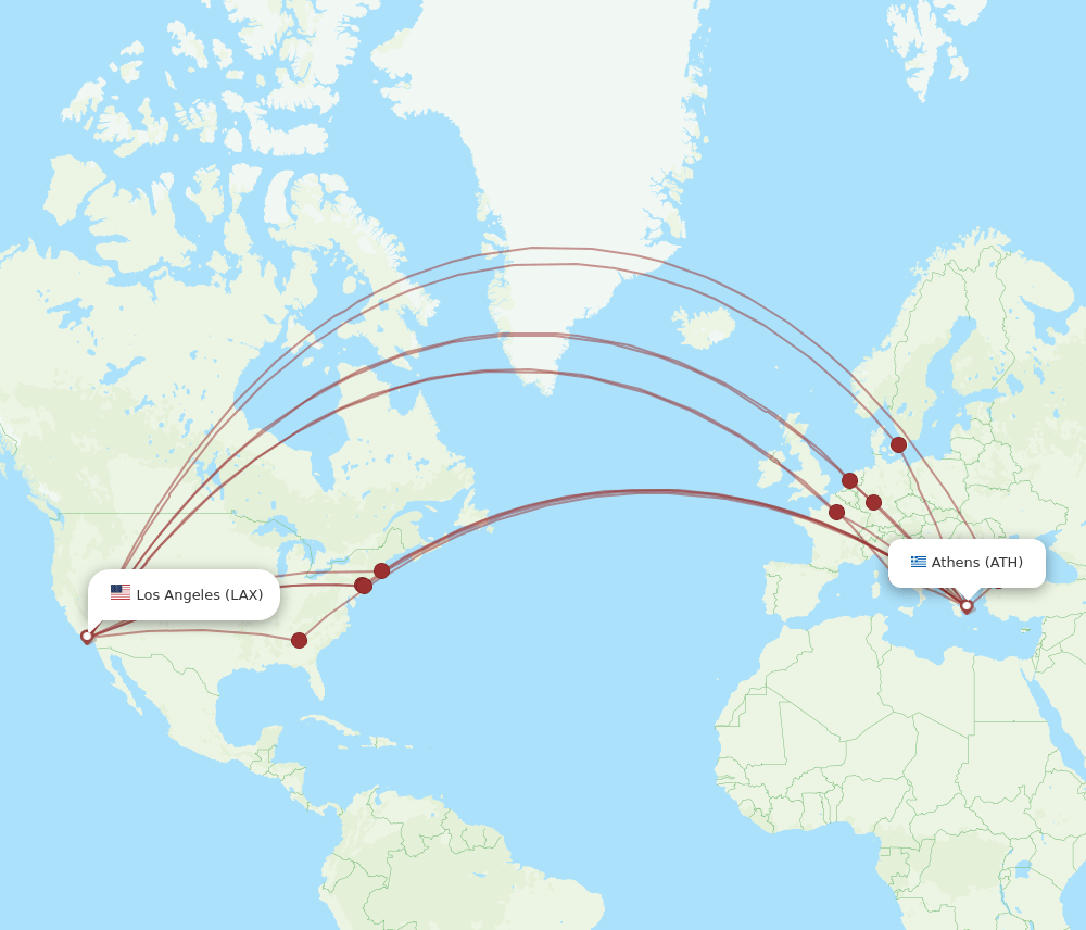 LAX-ATH flight routes
