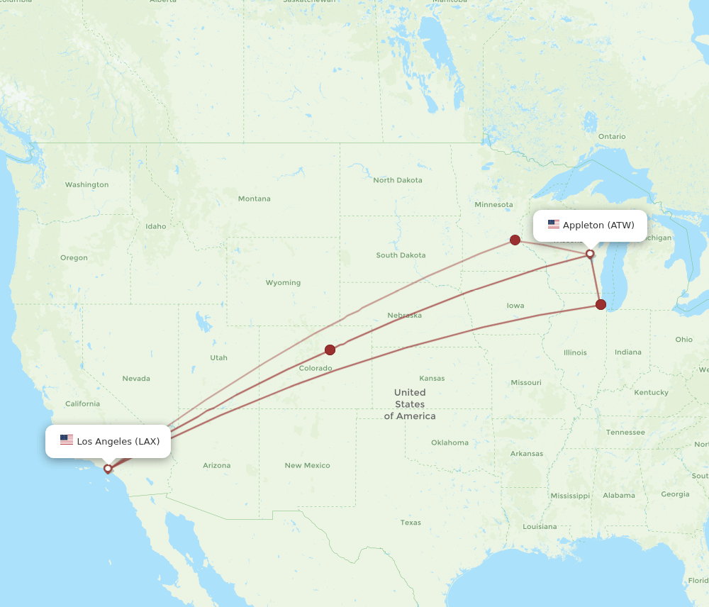 LAX-ATW flight routes