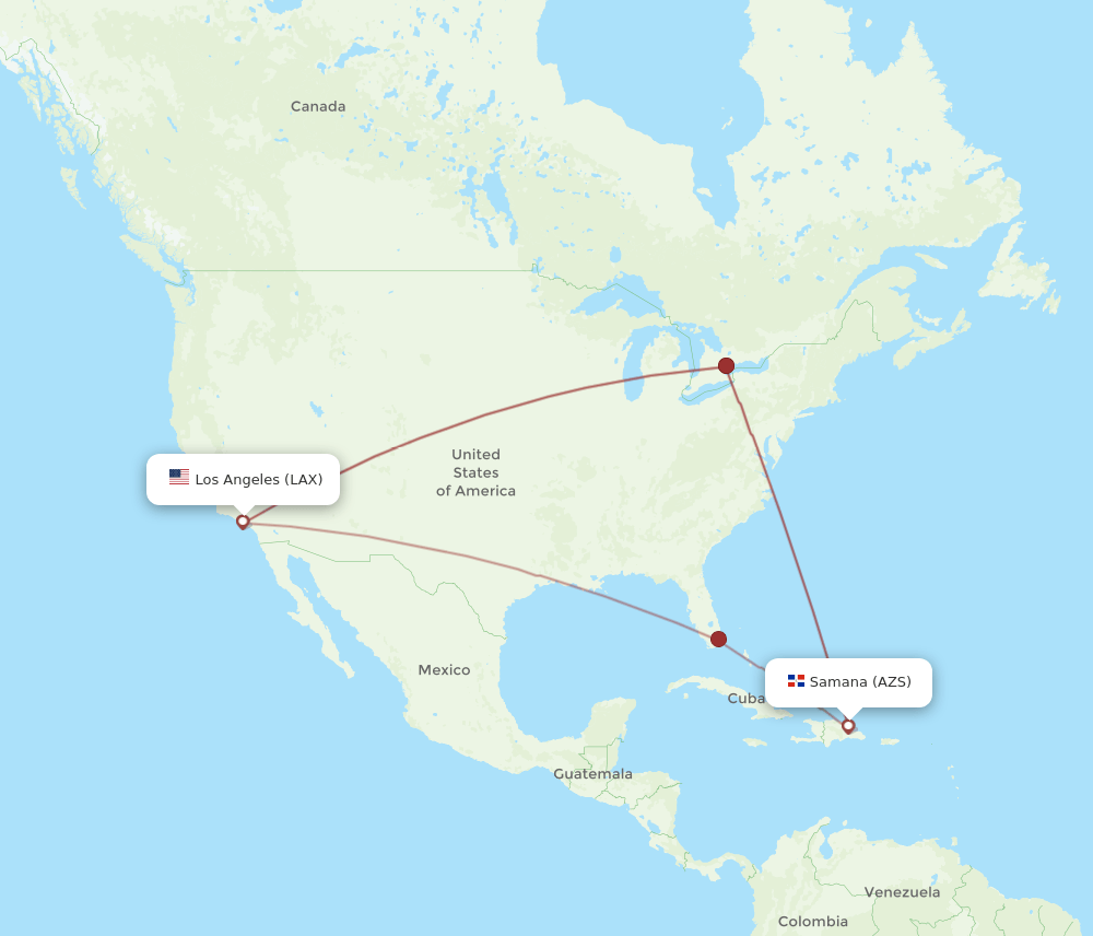 LAX to AZS flights and routes map